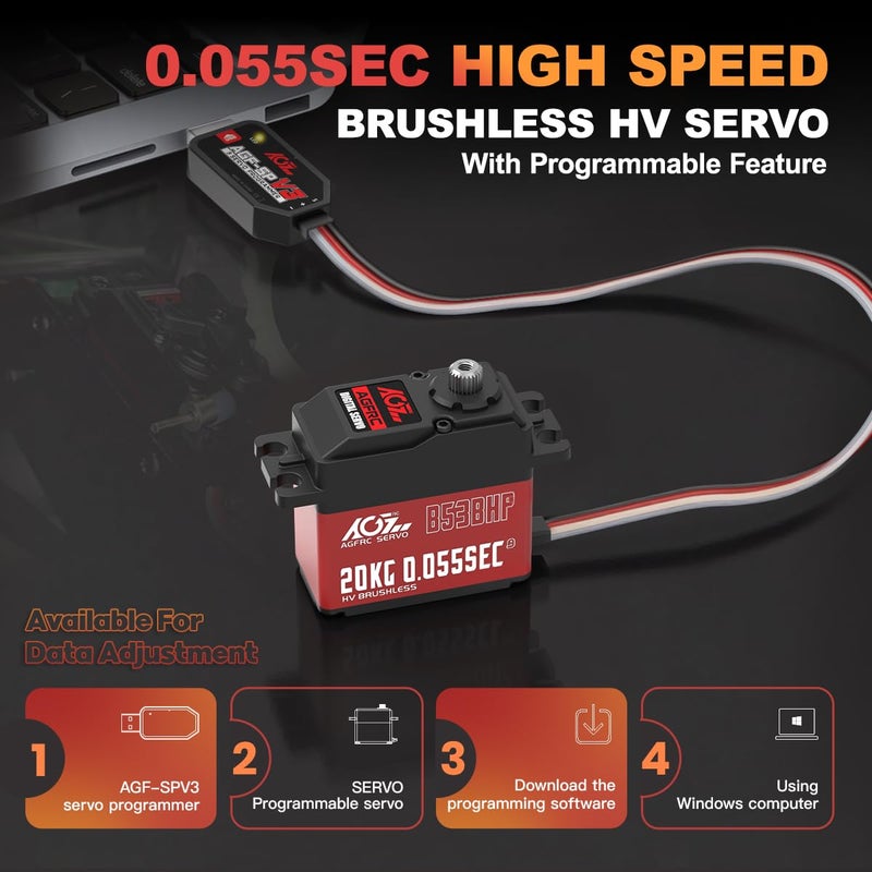 AGFRC High-Speed Brushless Steering RC-Servo-Motor - 0.055Sec Upgraded Digital Servo with Metal Gear for 1/10 RC Car Boat Crawler(B53BHP V2) - Image 5